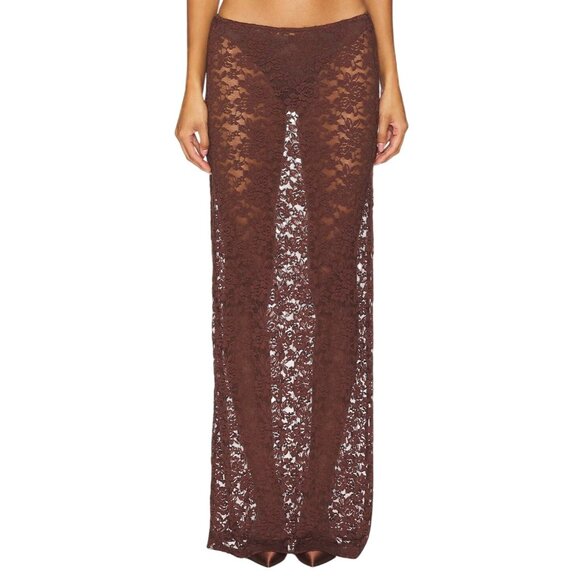 LIONESS Black Swan Lace Maxi in Chocolate Brown X-Small Womens Long Skirt - Picture 5 of 15